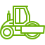 A green icon of a bulldozer on a green background.